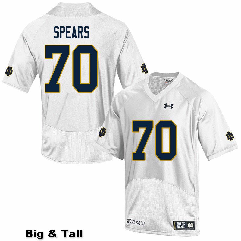 Men's NCAA Notre Dame Fighting Irish #70 Hunter Spears Stitched College Under Armour Authentic White Big & Tall Football Jersey YI10M06XG